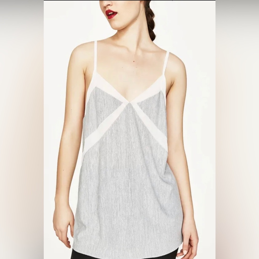 Zara White Gray Basic Collection Racer back Waterfall Tank Top